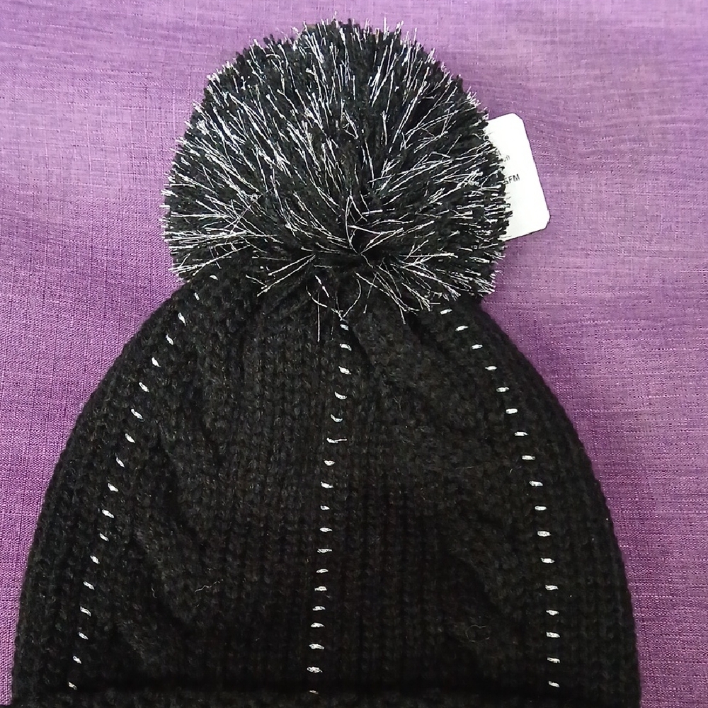 Cozy Black Knit Pom-Pom Beanie for Kids